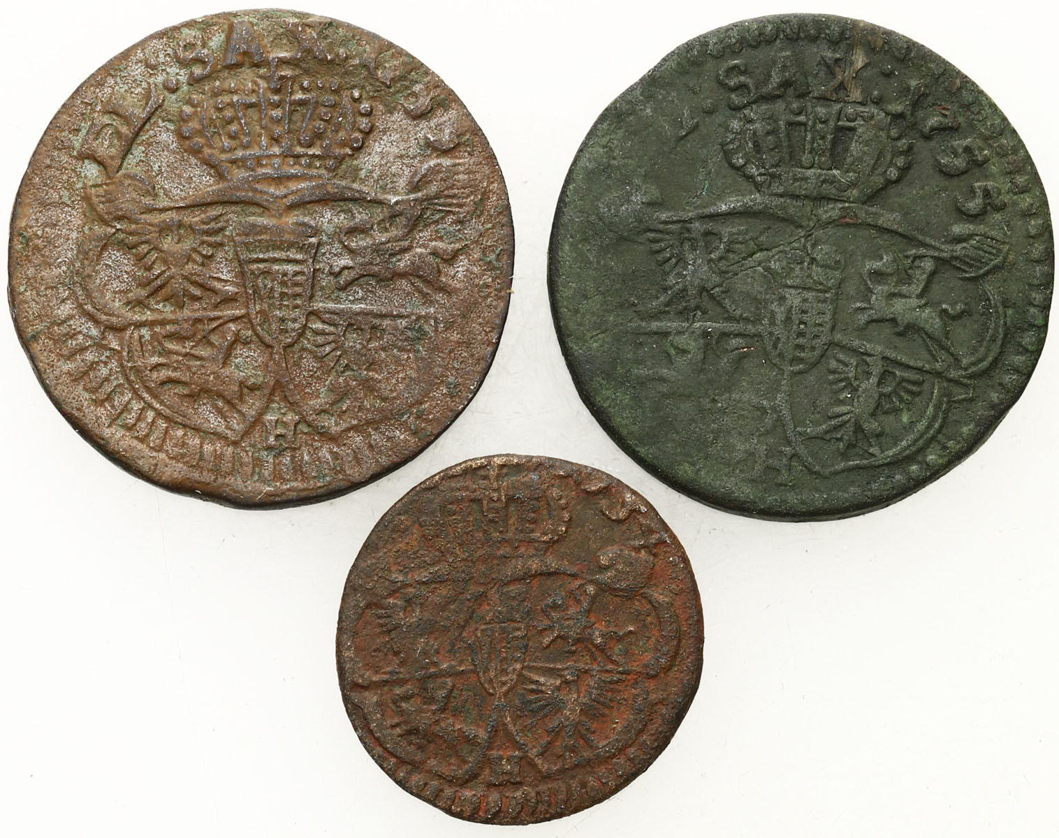 August III Sas. Szeląg 1754, grosz 1755 x 2, Gubin, zestaw 3 monet